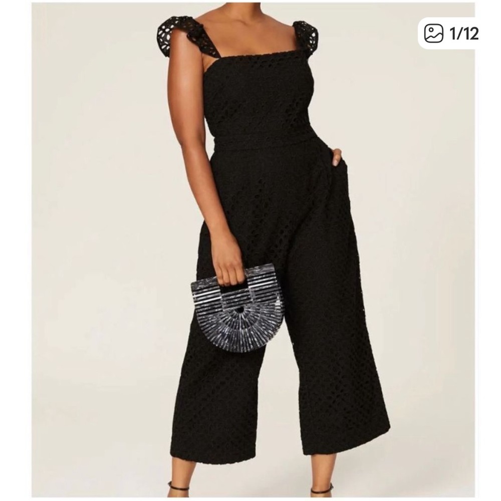 J Crew Kasana Black Ruffle jumpsuit in embroidered eyelet